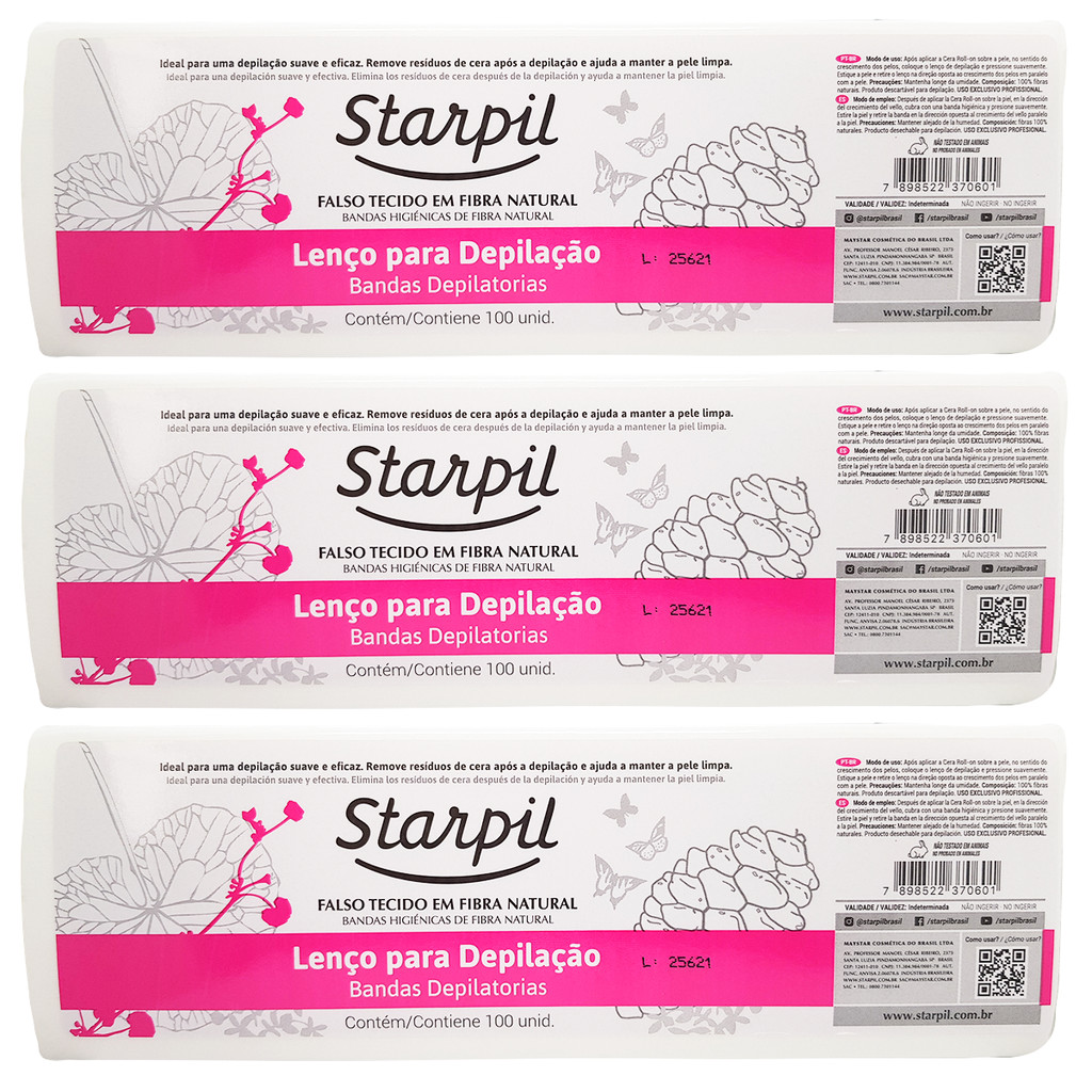 Kit com 3 Lenço para Depilação Starpil 100 unidades