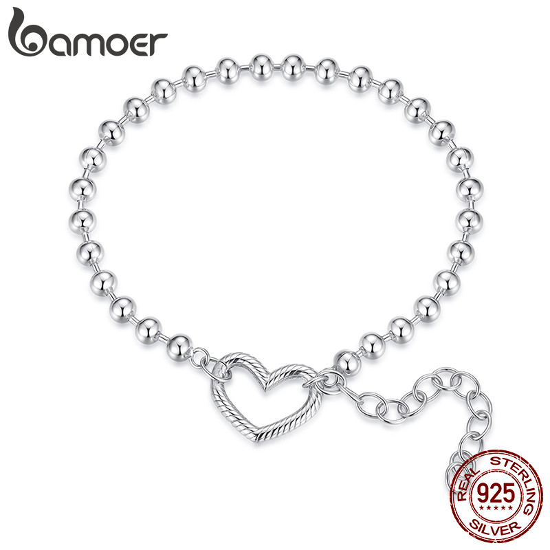 Bamoer Original 925 Prata Esterlina DIY Pulseira Em Forma De Coração Básico Grânulo Corrente Jóias Presente Feminino