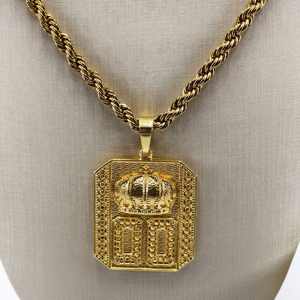 TB.Shop kit de Moeda Antiga Corrente Cordão com Pulseira Pingente 00 Personagem Masculina Ouro 18k.