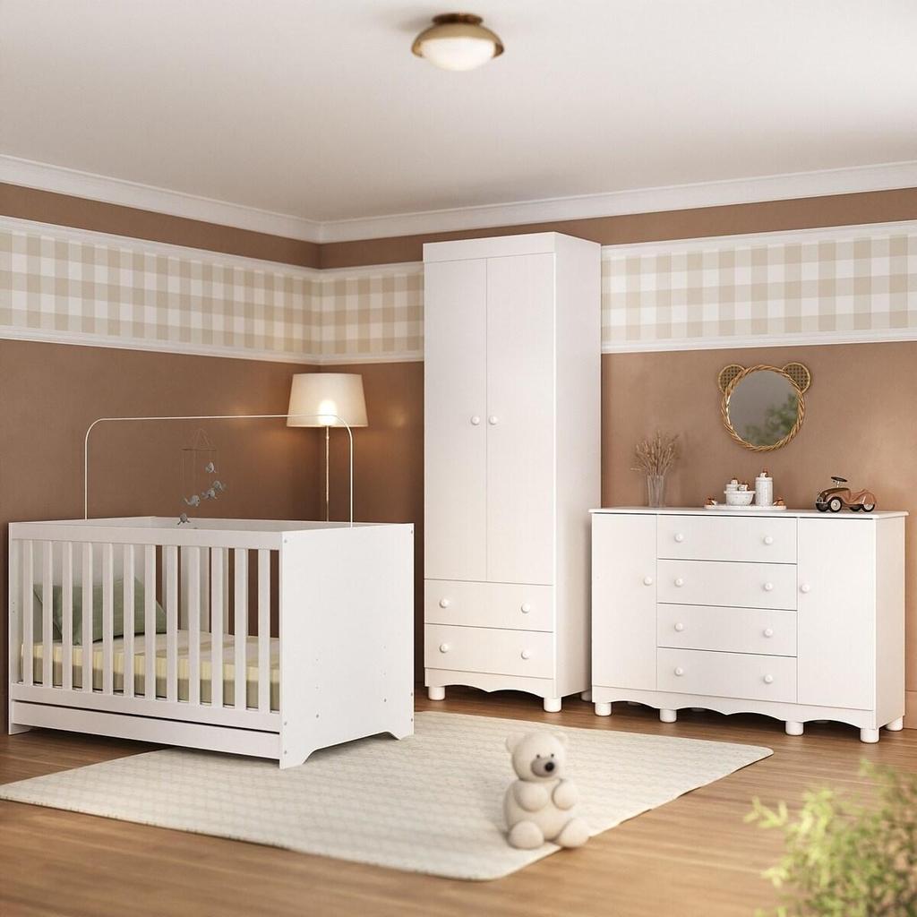 Quarto de Bebê Completo com Berço Americano 3 em 1 p/Colchão 130x70cm Dengo Multimóveis MP4596