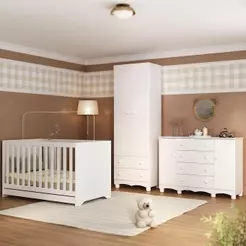 Quarto de Bebê Completo com Berço Americano 3 em 1 p/Colchão 130x70cm Dengo Multimóveis MP4596