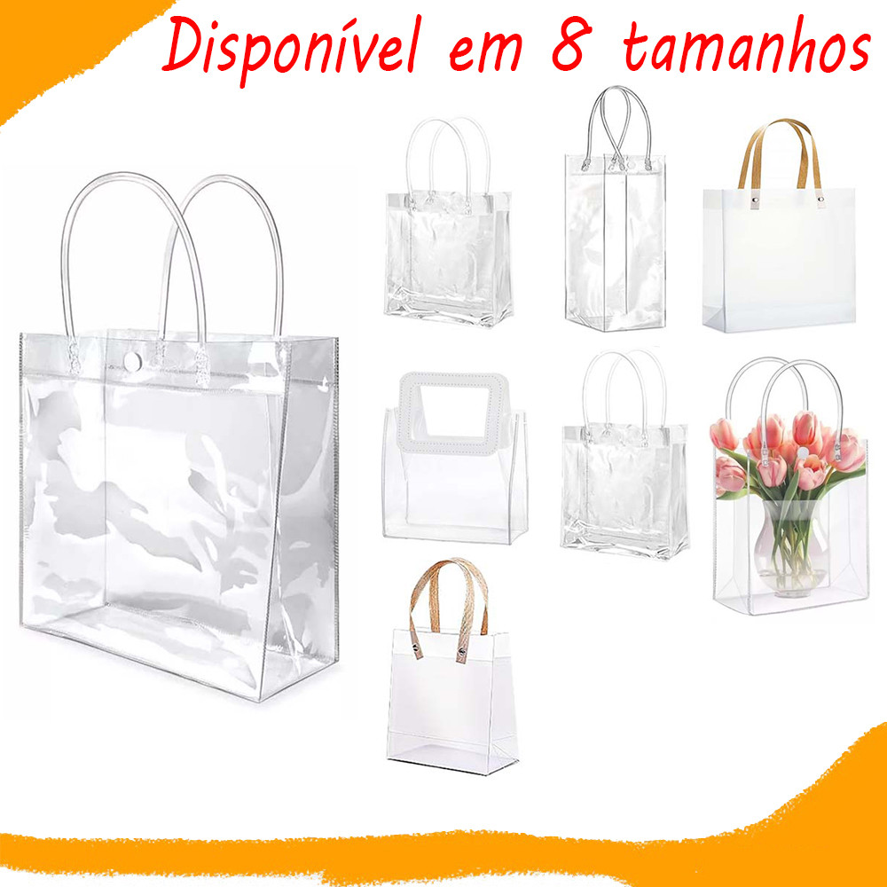 15/20 Peças de saco de presente fosca transparente com alça saco de festa de plástico transparente de PVC, reutilizável
