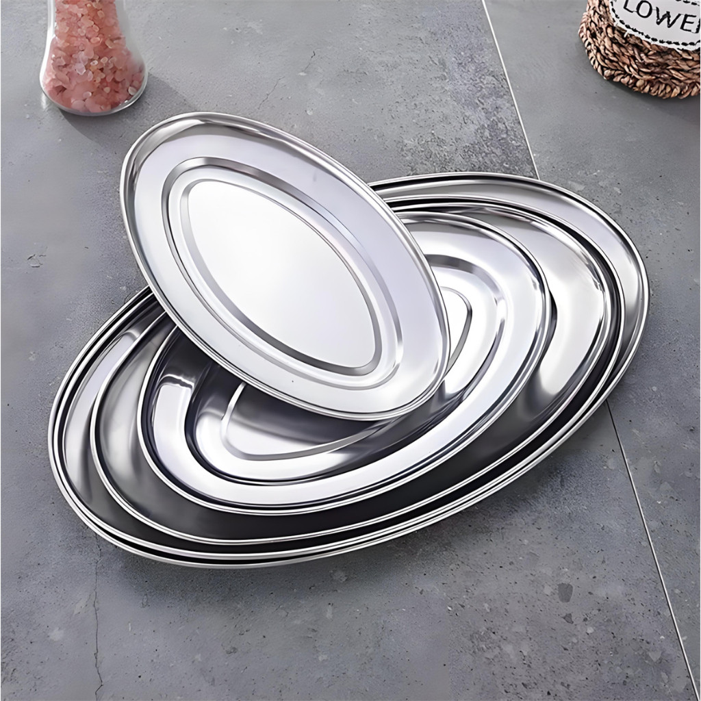 Travessas Bandeja Aço Inox Para Servir Porção Oval Batata Restaurante Bar — imagem 2 de 2