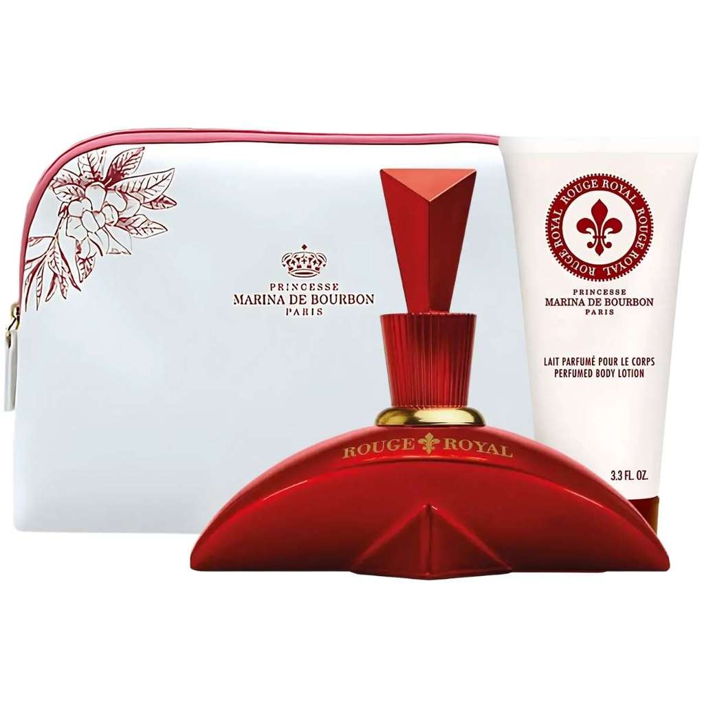Kit Marina Bourbon Perfume Rouge Royal Fem EDP 100ml + Loção 150ml + Nécessaire branca - Sem Caixa