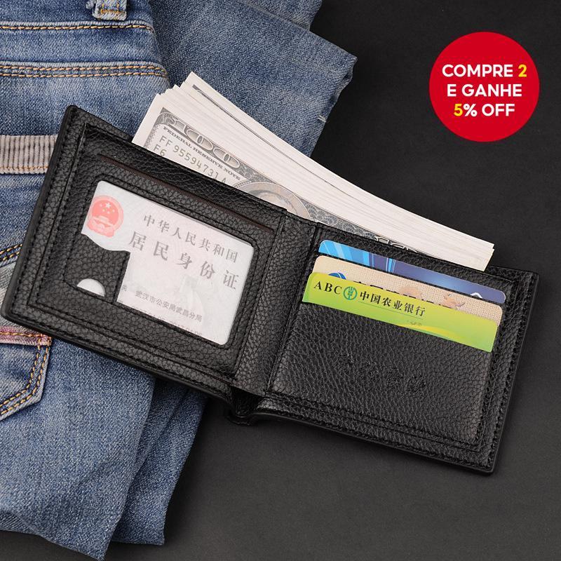 Cartão de identificação feminino de couro multicolorido com vários bolsos e mangas para cartões