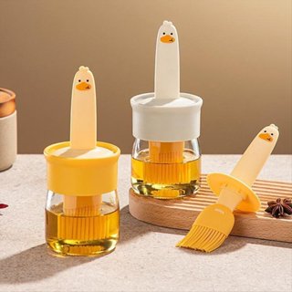 Lindo frasco de vidro em formato de pato cartunesco mini, com escova de silicone. Adequado para churrasco e culinária em Oferta na Shopee