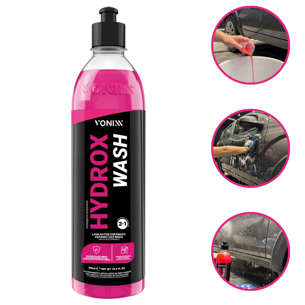 Imagem Hydrox Wash 500ml 2 em 1 Shampoo com Cera Automotivo para Carro e Moto Proteção e Limpeza Vonixx