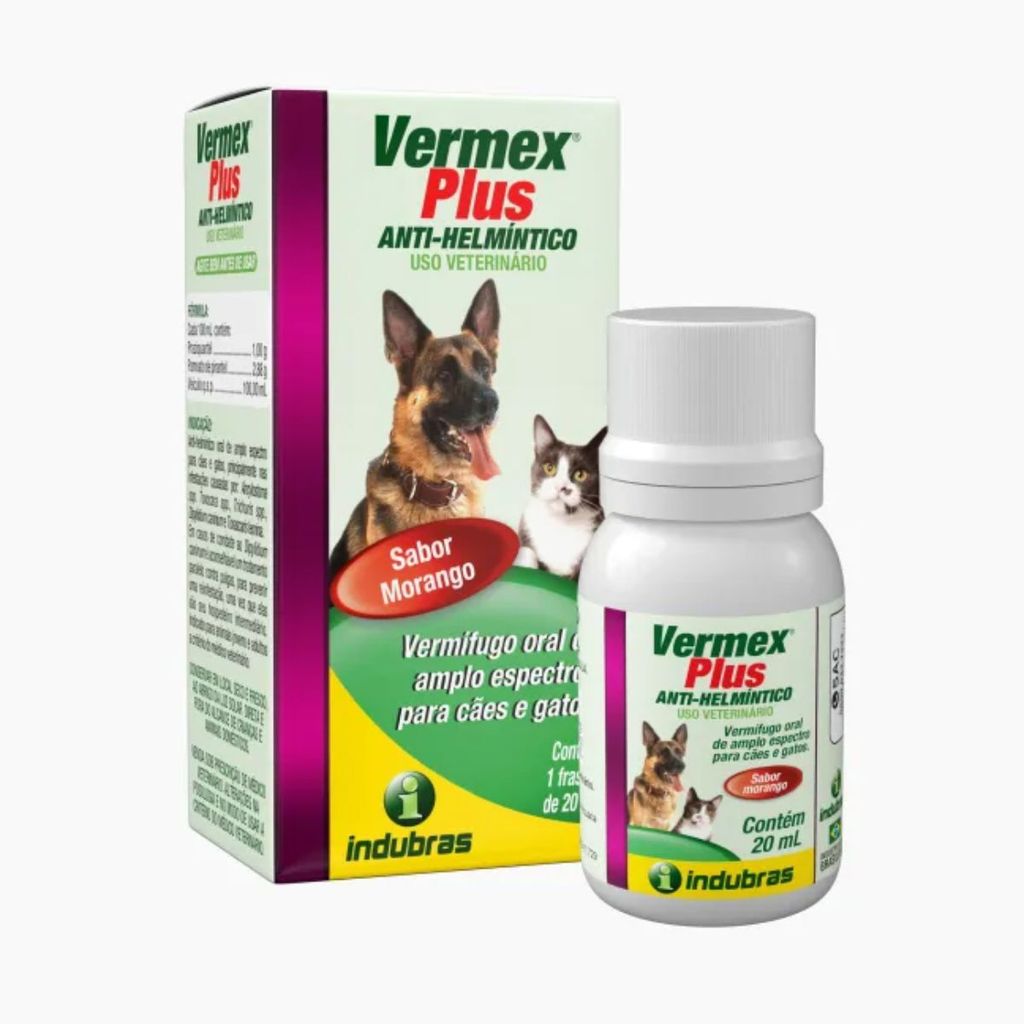 Vermex Plus 20 Ml  Vermífugo Para Cães e Gatos Sabor Morango em Oferta na Shopee