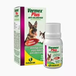 Vermex Plus 20 Ml Vermífugo Para Cães e Gatos Sabor Morango
