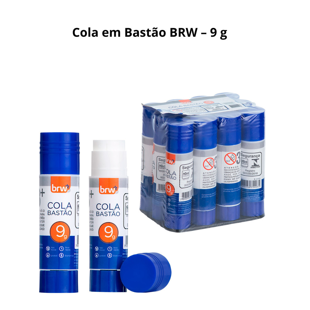 Cola em Bastão BRW – 9 g / 21 g / 36 g – Escolar, Escritório e Artesanato em Oferta na Shopee
