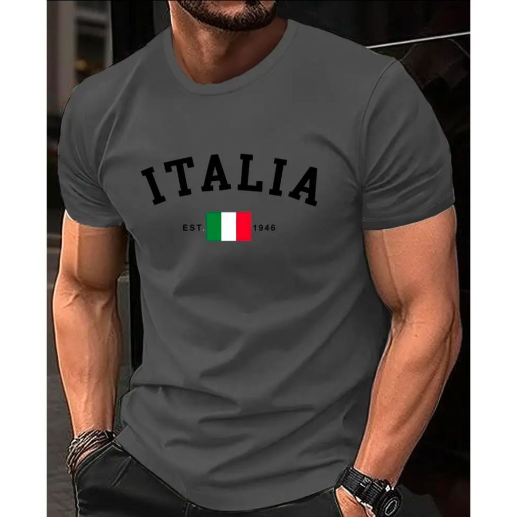 Camiseta masculina ITALIA Gola Redonda Manga Curta Algodão Moda Basica, Praia ,Verão