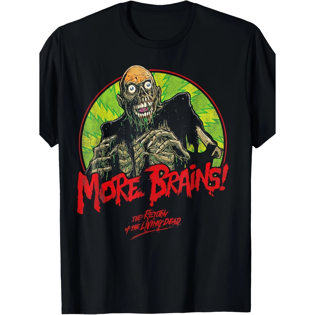 Camiseta Masculina Return of the Living Dead Zumbi More Brains Horror Retrô Estilosa Confortável Divertida Halloween