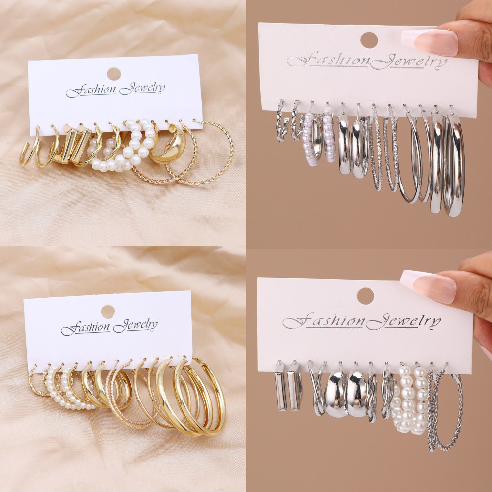Conjunto de brincos vintage de pérolas em ouro ou prata, 12 pares por conjunto, 24 peças no total, em estilos variados