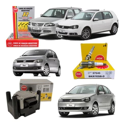 Kit Velas + Cabos + Bobina Gol G3 G4 Golf Fox Polo A3 Ngk