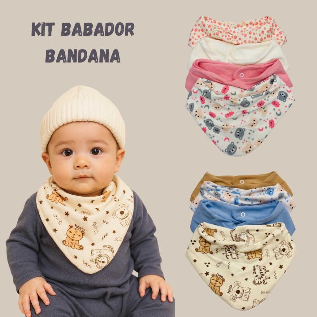 2 Babador Bandana Bebê - Misto e Estampado Tecido Duplo Macio 100% Algodão Confortável