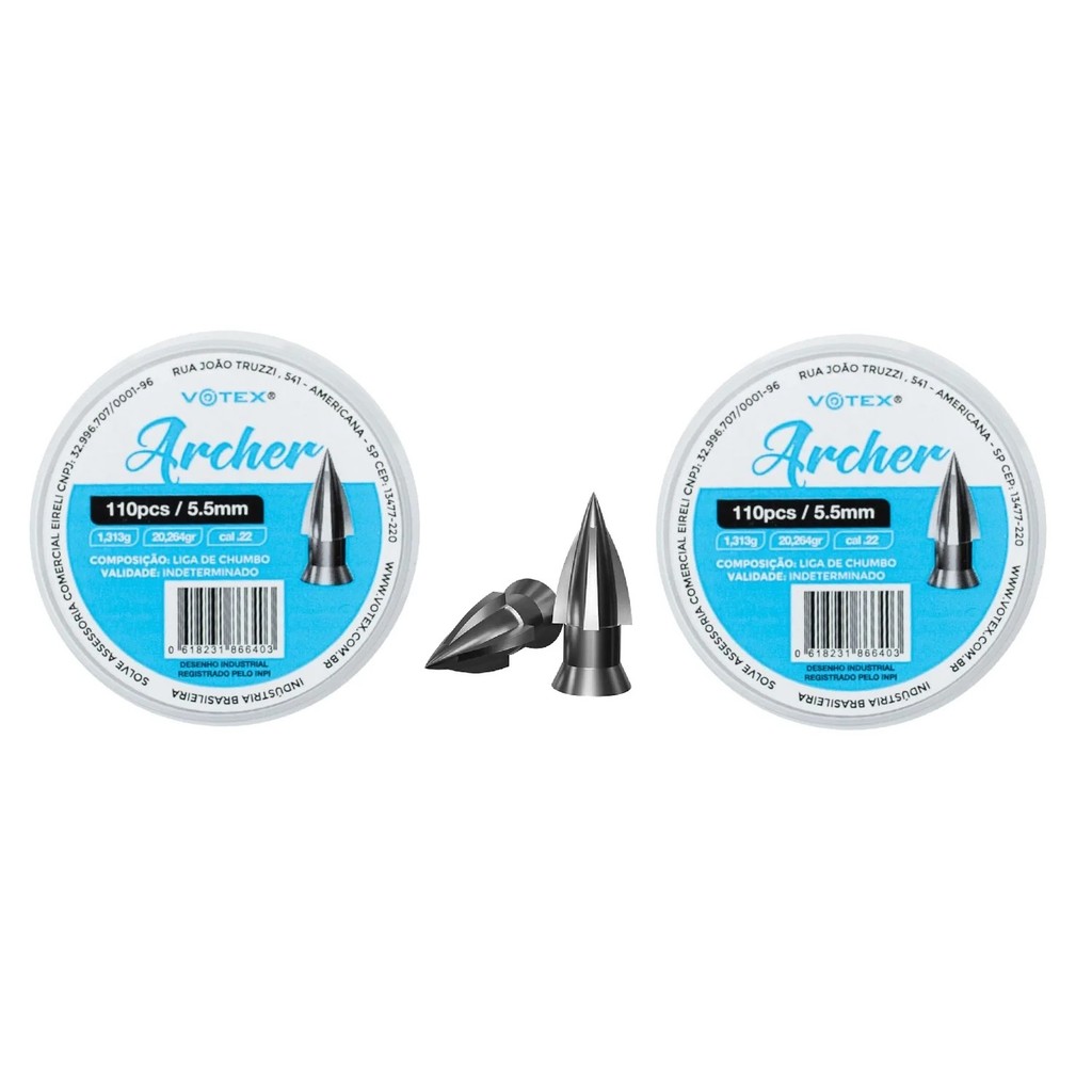 kit 2 Chumbinhos de Alta Precisão Archer 5.5mm  - Votex / 220 unidades