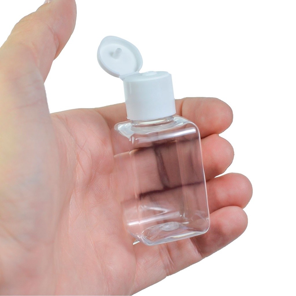 20 Mini Frascos de Plástico 40ml Quadrado com Tampa Fliptop P/ Lembrancinhas