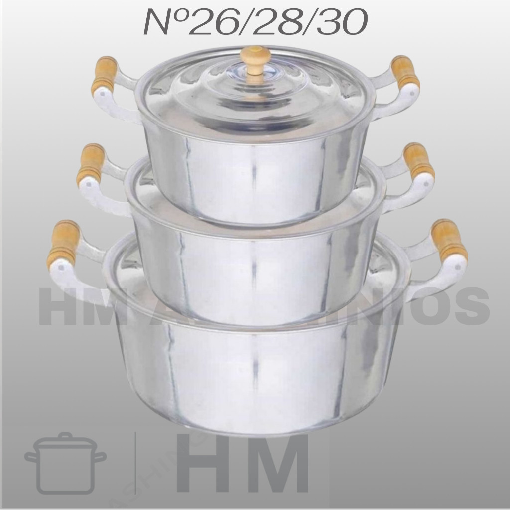 Imagem Jogo de Panela Grande 3 peças 26/28/30 em Alumínio Batido Grosso/LINHA PREMIUM