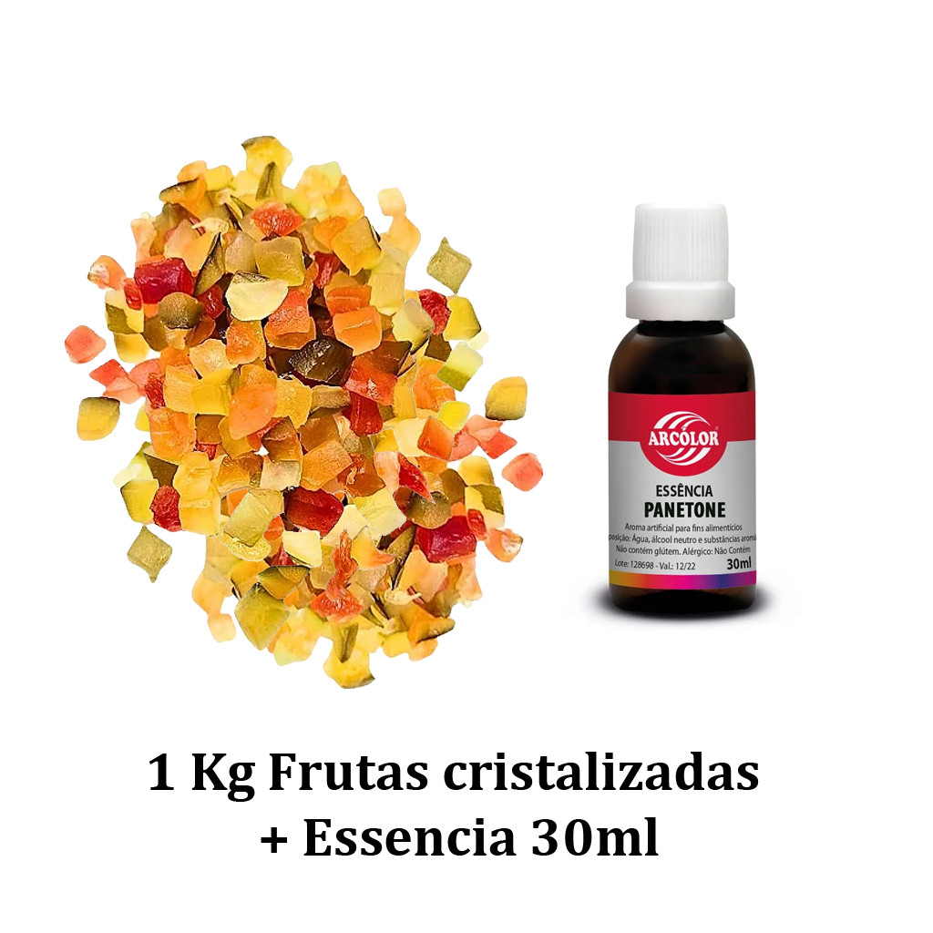 Kit - 1Kg Frutas Cristalizadas + Essências de Panetone 30ml