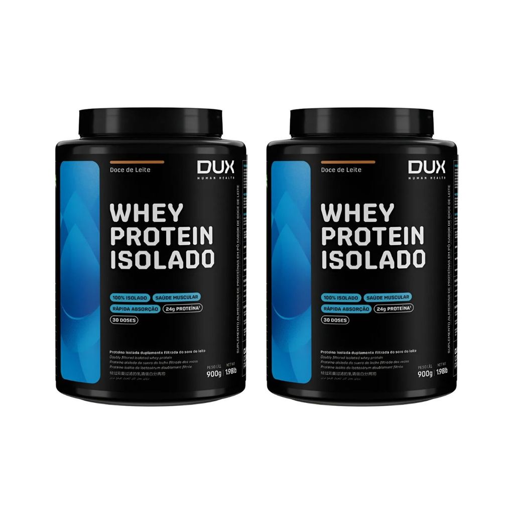 KIT 2 WHEY PROTEIN ISOLADO 24G PROTEINA DOCE DE LEITE PURA 900G DUX
