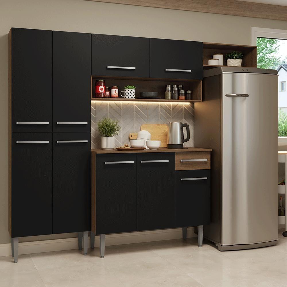 Armário De Cozinha Completa 229cm Rustic-preto Emilly Madesa 016 em Oferta na Shopee