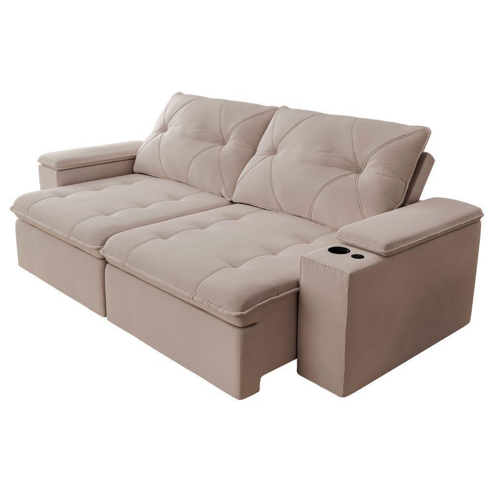 Sofá Retrátil E Reclinável 3 Lugares 2,12m C/ Porta Copos Entrada Usb Veludo San Diego Off White em Oferta na Shopee