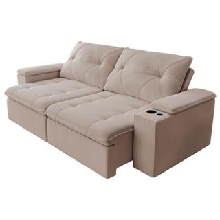 Sofá Retrátil E Reclinável 3 Lugares 2,12m C/ Porta Copos Entrada Usb Veludo San Diego Off White em Oferta na Shopee