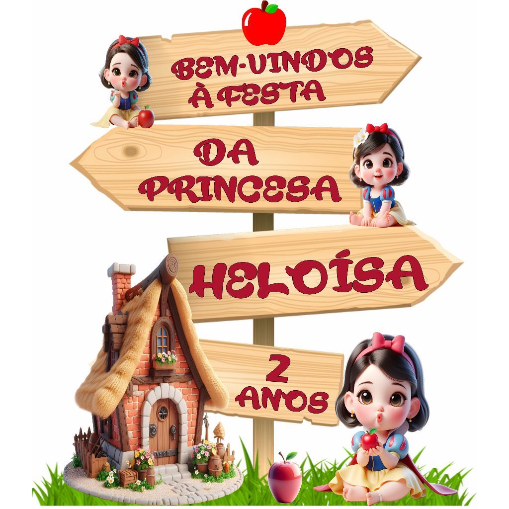 Display de Chão Mdf Decoração Placa Seta - Tema - Branca de Neve Cute **ENVIAR NOME NO CHAT**