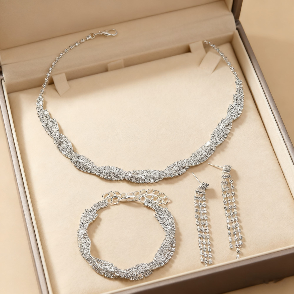 Conjuntos de joias dois-em-um ou três-em-um incluindo brincos de diamante colar e pulseira que exalam elegância e luxo em Oferta na Shopee
