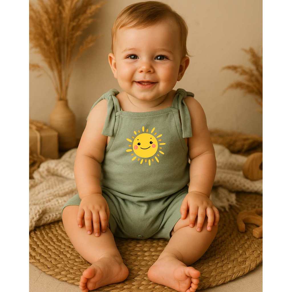 Romper Macacão Jardineira Malha Algodão Bebê Verão Aniversário 1 Ano Primeira Volta ao Sol