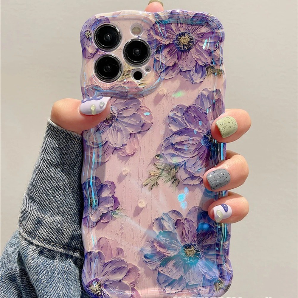 Vintage Flor Capa Capinha Para Samsung Galaxy A03 A04E A05 A06 A12 A13 A14 A15 A16 A23 Borda Ondulada Elegante