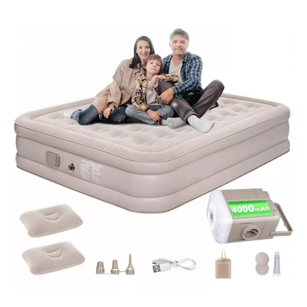 Colchão Inflável Queen Casal Cama De Campanha Bomba Inflável Com Bateria De Lítio Integrada