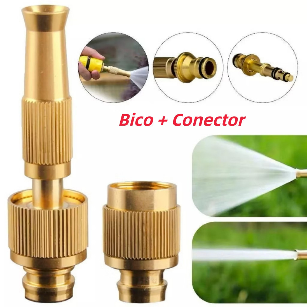 Bico De Mangueira Compressão 1/2 + Conector Esguicho Limpeza Irrigação De Jardim