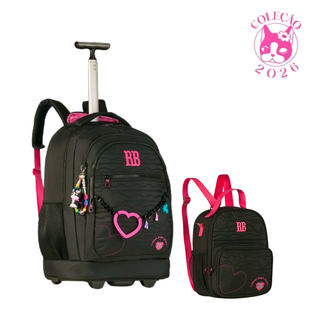Kit Mochila de Rodinha Com Lancheira Rebecca Bonbon Heart Beats