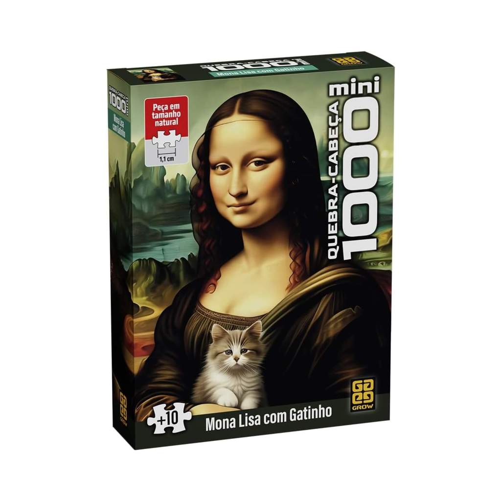 Mini Quebra-Cabeça Puzzle 1000 peças Mona Lisa com Gatinho +10 Anos Grow - 04927 em Oferta na Shopee