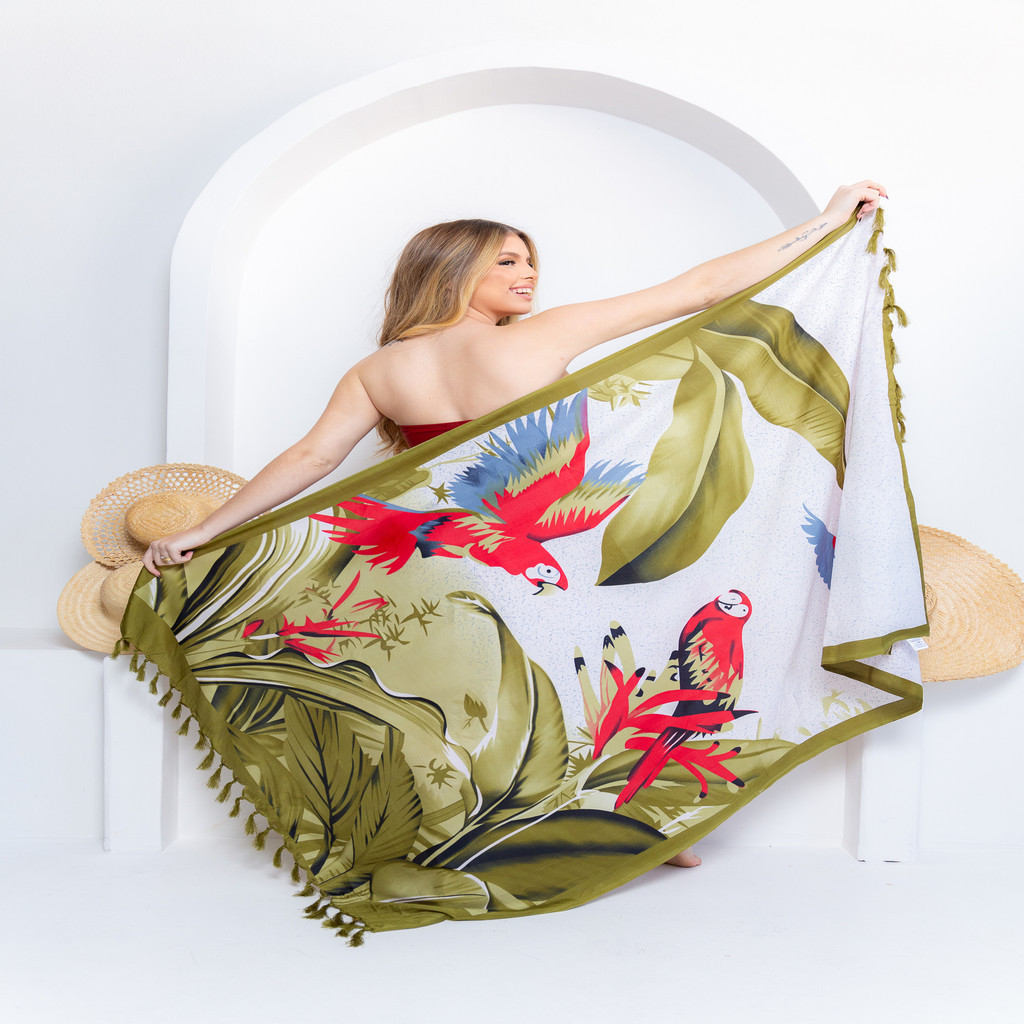 Canga De Praia Poliéster Estampado Arara 1,15x1,70 C33 em Oferta na Shopee