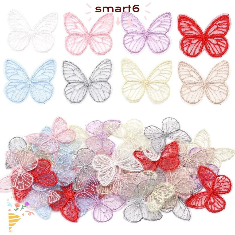 SMART6 100 Peças Apliques De Borboleta De Renda Bordada , Chiffon De 4.5 Cm , Faça Você Mesmo Feito À Mão em Oferta na Shopee