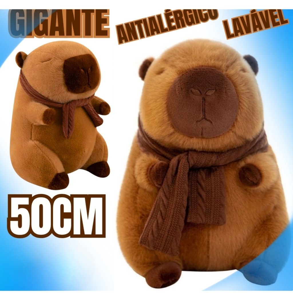 Pelúcia Capivara Gigante 50 Cm – Fofo, Antialérgico e com Cachecol