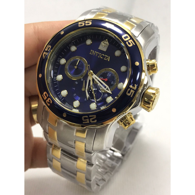 Relogio Invicta Pro Diver 0077 Azul Misto Silver Gold 18k, com caixa simples