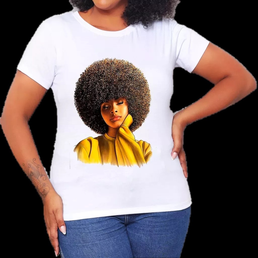 Tshirt Feminina Estampada Black Queen Lançamento Camiseta 100% Algodão Camisetão Solta Plus Size Camiseta - Estampaê