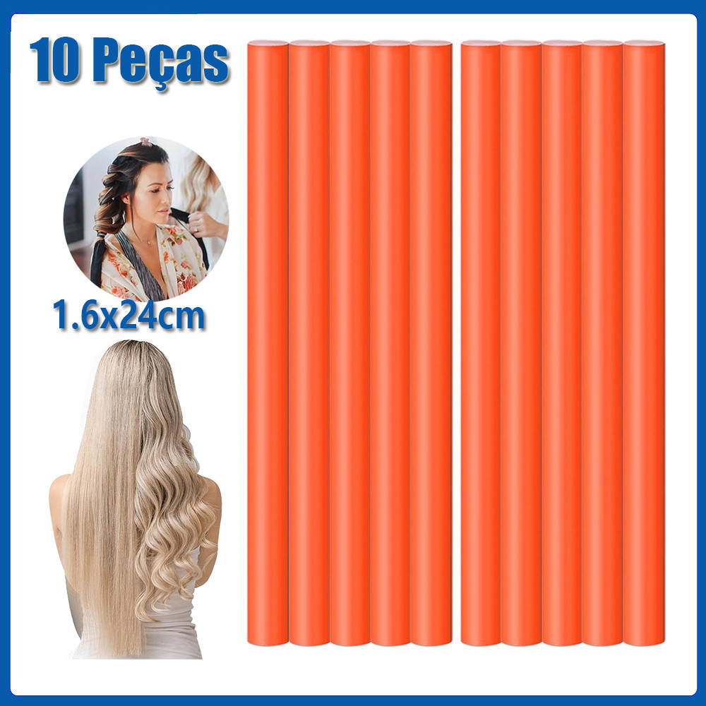 10pcs Laranja Modelador De Cabelo Flexível De Vareta De Enrolamento Curvador Espuma Macia 1.6x24cm