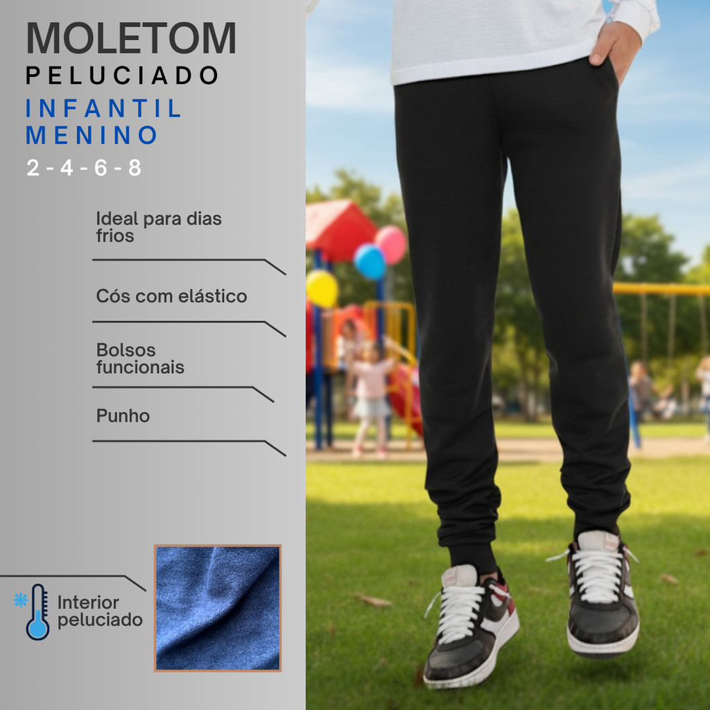 Calça Moletom Infantil Menino Peluciada Flanelada Para Frio Confortável Casual Brincadeiras
