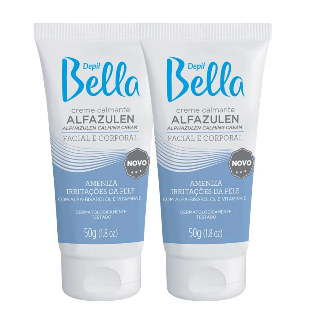 Kit 2 Creme Calmante Pós Depilação Alfazulen Facial e Corporal Depil Bella 50g