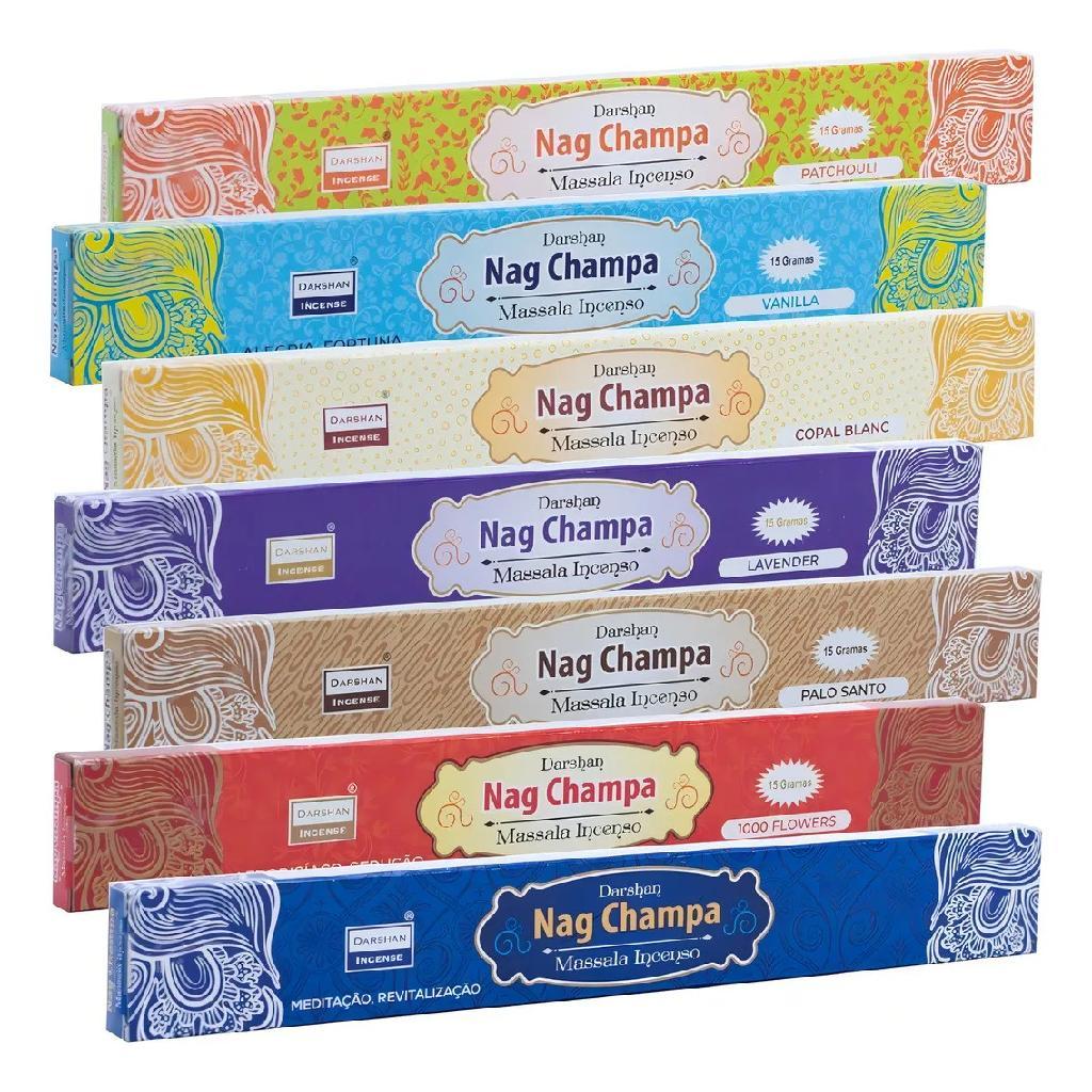 Kit Incenso 7 Caixinhas Nag Champa Darshan Sem Carvão 70 Varetas Totais Aprox. Massala 15g Cada em Oferta na Shopee