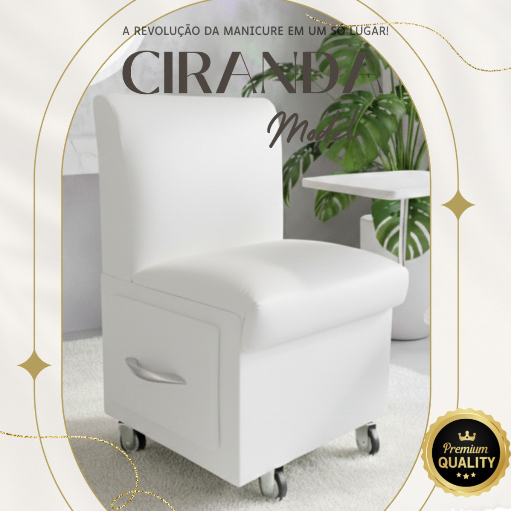 Cadeira Ciranda branca Manicure Carrinho Gaveta Móvel Salão Apoio de Mão Esmalte Rodinha