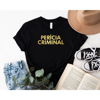 Blusa T-shirt Feminina Perícia Criminal Preta com Dourado algodao em Oferta na Shopee