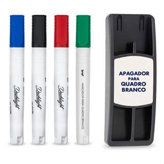 Kit 4 Marcador Caneta P/ Quadro Branco + Apagador Magnético - 4 Cores Marcador Quadro branco em Oferta na Shopee