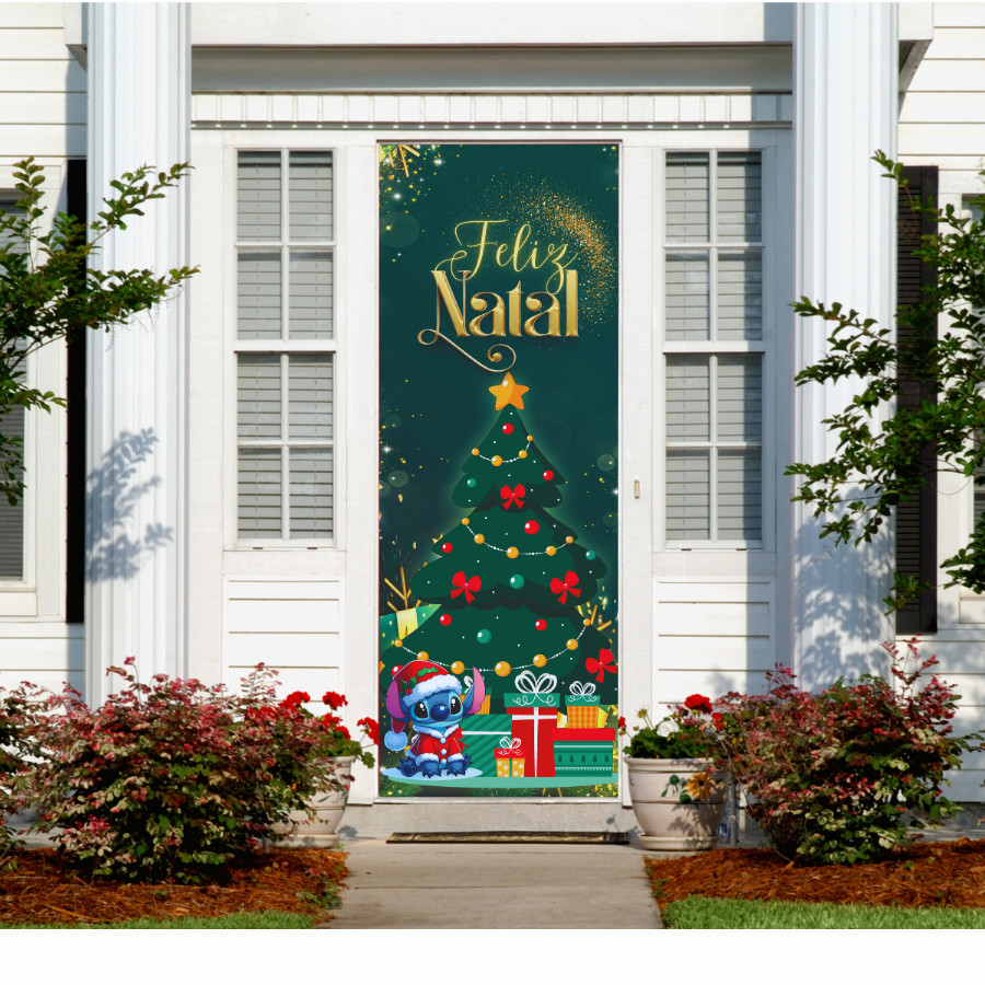 Painel Decorativa de Porta Sublimado Com Elástico 0,85x2,10m Tema Feliz Natal Capa Para Porta