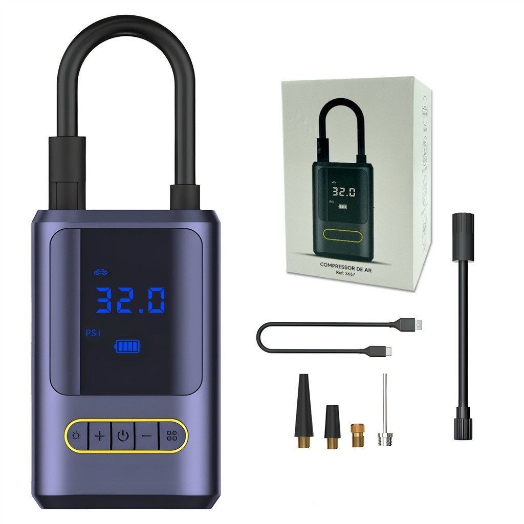 Bomba De Ar Eletrica Portátil Digital Encher Pneu Carro Bike Moto 2000 mah Mini Compressor sem fio  su em Oferta na Shopee