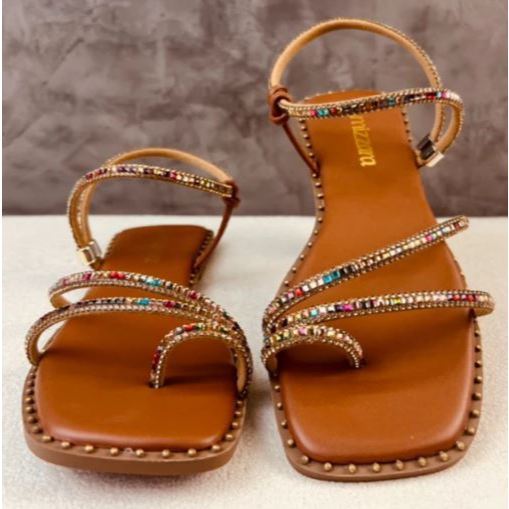 Sandália Feminina Rasteirinha Exclusiva Brilho Stras Colorido Ajustável e Confortável em Oferta na Shopee